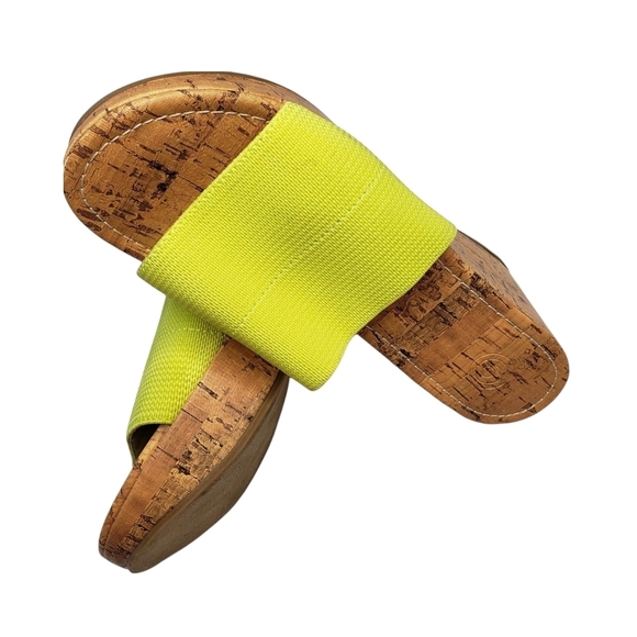 Urban Outfitters | Lime Green Slip On Open Toe Cork Wedge Sandals Women's 6 - Picture 7 of 10